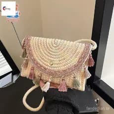 Bolsa de ombro de fibra trançada em estilo boêmio - design de envelope de verão