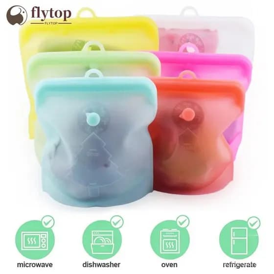 FLYTOP 1Pc Reutilizável Silicone Vedação Saco De Armazenamento De Alimentos À Prova De Vazamento Recipientes Geladeira S