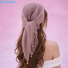 BACK2LIFE1 Lenço Quadrado De Strass , Envoltório De Cabelo Com Acabamento Em Renda Full Sky Star Headwrap , Tecido Respi