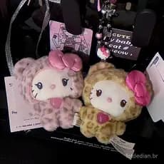 Kawaii Sanrio Hello Kitty Leopardo Impressão Urso Série Brinquedo De Pelúcia Bonito Chaveiro Presente Das Crianças