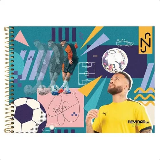 Caderno Oficial de Desenho Neymar Jr Espiral Capa Dura 80 Folhas