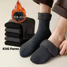 KIT6 Pares Meias masculinas Grossas De Lã Térmicas Flexíveis Coloridas De Inverno