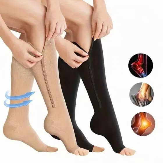 Kit Nova Meia Média Compressão Varizes Pernas Cansadas Inchaço Dores 3/4 Zíper 20-30 Mmhg Compressão Unissex moda