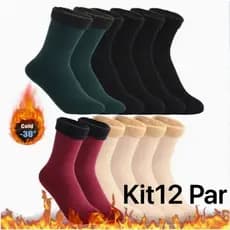 Kit3.6.12Pares de Meia Térmica Feminina Forrada de Inverno Vária cores
