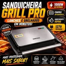 Sanduicheira Grill Elétrica 1000W Inox 127V Antiaderente Aquecimento Rápido Para Lanches e Grelhados