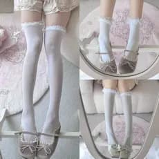 Meias de cano alto de renda estilo japonês exclusivas, meias longas de renda Lolita JK, meias esportivas, meias com laço