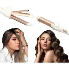 Alisador de cabelo profissional e modelador de cabelo dois em um estilo Premium loiro/rosa 127/220v