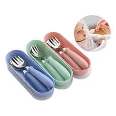 Conjunto de talheres infantis de aço inoxidável, sem BPA (incluindo colher, garfo e caixa de armazenamento)