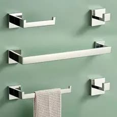 Kit Acessórios Banheiro Lavabo 5 Peças Aço Inox 304 Preto e Prateado S6