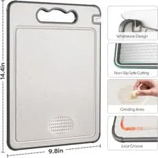 Tábua de Corte Cortar Carne Placa Dupla Face Higiênica em Aço Inox e PP com Afiador e Alça S6