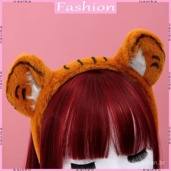 NA Bandana Macia Com Orelhas De Tigre , Argola De Cabelo De Animal De Pelúcia Para Lavar O Rosto , Cosplay Fofo , Tema D