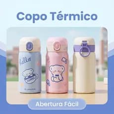 Garrafa Térmica Portátil com Estampa Urso Cartoon, Abertura de Um Toque para Estudantes e Uso Diário