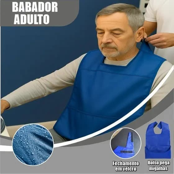 Babador PVC Adulto Impermeável Reutilizável Bolso Lavável Refeição Proteção Leve Tecido