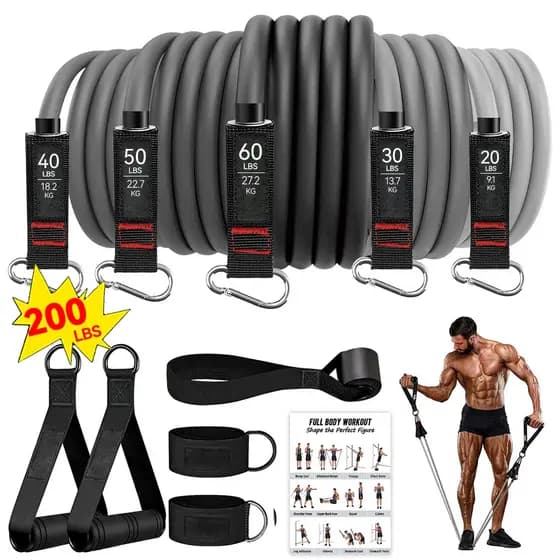 150/200/500LBS Kit Extensores Cordas Elásticos para Musculação Yoga Pilates Treino em Casa com Carga