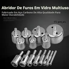 KIT ABRIDOR DE FUROS DIAMANTADO 15 PEÇAS PARA VIDRO, AZULEJO E GRANITO