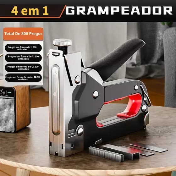 GRAMPEADOR 4 EM 1 MANUAL COM 800 PREGOS GRÁTIS, AJUSTÁVEL, PARA MADEIRA E TECIDO