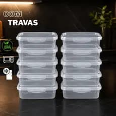Kit 10 Marmitas Fitness 700ml Travas Laterais- Potes, Vasilhas para Alimentos