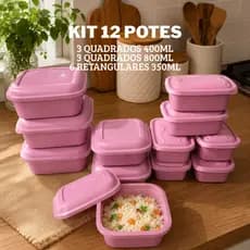 Kit 12 Potes Plásticos Color em Formatos Variados Para Marmitas