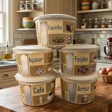 Conjunto 5 Potes Organizadores Para Mantimentos de Cozinha