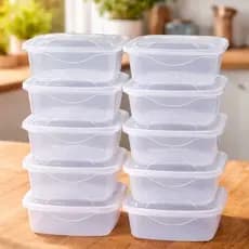 Kit 10 Potes Plástico Retangular Para Microondas Freezer Geladeira Marmita Fitness
