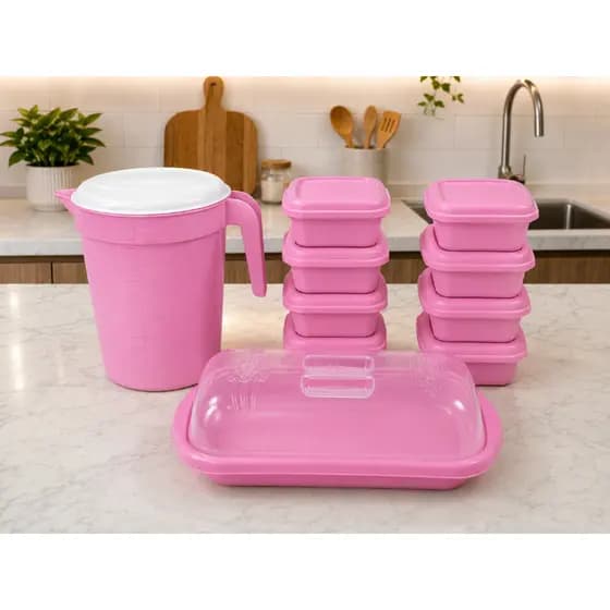 Conjunto 8 Potes Herméticos BPA Free –Organizadores de Alimentos + Porta Pão + Jarra 4L | Cozinha