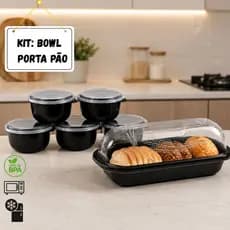 Kit Jogo 5 Potes Bowl + Porta Pão | Herméticos, BPA Free- Organizadores de Alimentos, Marmita