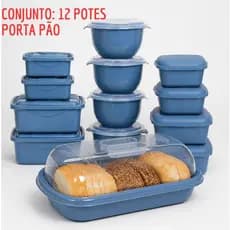 Conjunto | Kit com 12 Potes + Porta Pão- Vasilha, Bandeja, Marmitas, Organizadores para Alimentos
