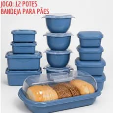 Jogo 12 Potes Plásticos + Bandeja para Pães- Vasilhas, Marmitas, BPA Free, Cozinha