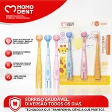 Momodent Escova de Dente infantil 3 Lados | Kit 3 unidades | Crianças 3 a 8 Anos