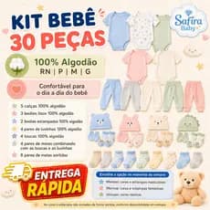Kit Enxoval Bebê 30 Peças Body Calça Meia Touca Luva 100% Algodão