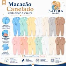 Macacão para Bebê Menino e Menina Kit 2 ou 3 Peças Canelado Vira Pé com Zíper — Conforto e Aconchego