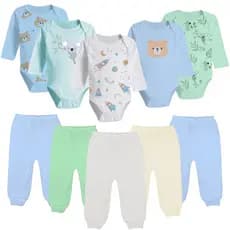 Kit Enxoval Bebê 10 Peças 100% Algodão Body Manga Longa e Mijão