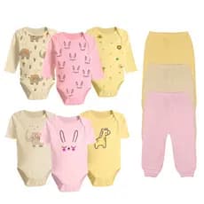 Kit Enxoval Bebê 9 Peças 100% Algodão Body Manga Curta Longa e Mijão