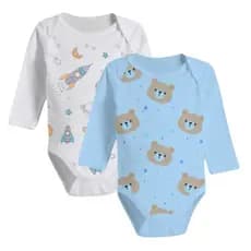 Kit Bebê 2 Bodies Manga Longa 100% Algodão Estampado Enxoval Confortável