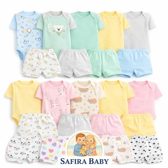 Kit Roupa Bebê 12 Peças 100% Algodão Body Manga Curta e Shorts Enxoval