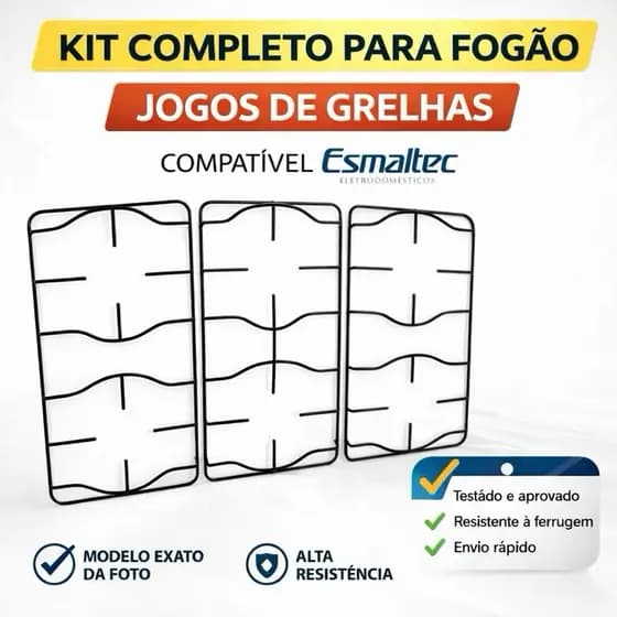 Kit 3 Grelhas Para Fogão Esmaltec 6 bocas-Topazio, Ibiza, Caribe Esmaltada Lateral + Central