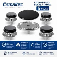 Kit Completo Bocas + Tampa Fogão Esmaltec 5 Bocas Peças Originais Esmaltadas