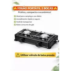 Fogão Portátil 2 Bocas a Gás Compacto Econômico Camping Mesa