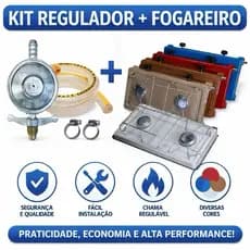 Kit Fogareiro 2 Bocas + Regulador de Gás Completo Chama Regulável Camping Cozinha Portátil
