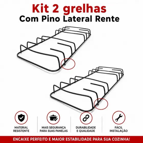 2 Grelha Grade Trempe P/ fogao Esmaltec Bali Esmaltec Bali Hawai Caribe com pino rente