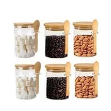Kit 6 Potes De Vidro Redondo Tampa Bambu Hermético Colher 200ml pote hermetico vidro colher bambu