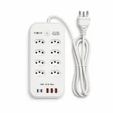 Inova Filtro De Linha Bivolt 8 Tomadas Múltiplas com 3 USB para Conexões Seguras