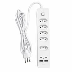 Filtro de Linha Inova 5 Tomadas com 2 USB e Cabo de 2m Branco para Proteção Elétrica