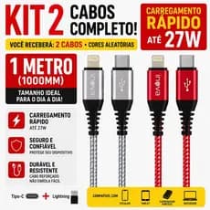 Kit 2 Cabos USB-C para Lightning Inova 27W 1 Metro Carga Rápida