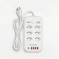 INOVA Filtro de Linha Bivolt 6 Tomadas + 4 USB + 1 USB-C PD Branco
