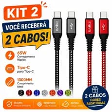 KIT 2 Cabo USB-C Tipo-C para Tipo-C 65W 1 Metro Carregamento Rápido INOVA MD-12446