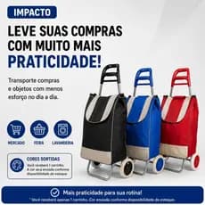 Carrinho de Feira Dobrável com Bolsa Rodas Grandes Reforçado para Compras Mercado Supermercado 30kg