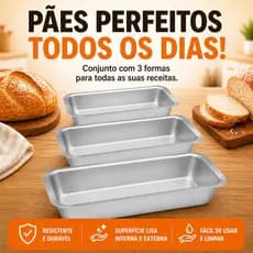 Conjunto Formas Assadeiras Para Pães Kit 3 Peças Alumínio Liso Kit Assadeira Bolo P M G Cinza