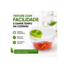 Processador Manual Alimentos 500ml 3 Lâminas Aço Corda Retrátil Triturador Alho Cebola Legumes