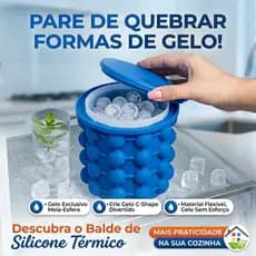 Balde Forma Silicone Gelo com Tampa Prática Portátil Térmica  Churrasco  Cooler